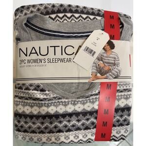 Nautica 2 Piece Long Sleeve Women's Gray  Sleepwear Set Medium BRAND NEW